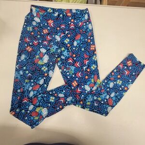 LuLaRoe One Size OS Leggings‎ Blue Floral Asian Inspired Print